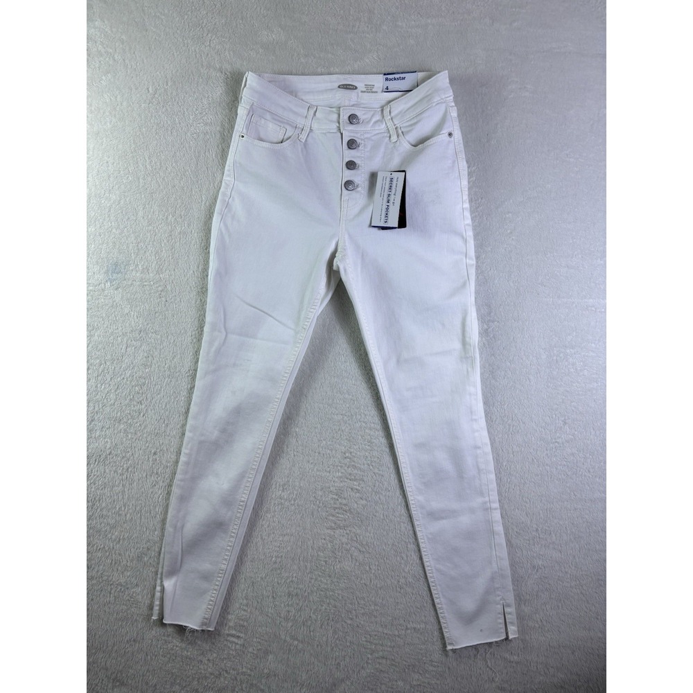 Old Navy Rockstar Super Skinny Jeans Womens 4 White Button Fly Raw Hem NWT